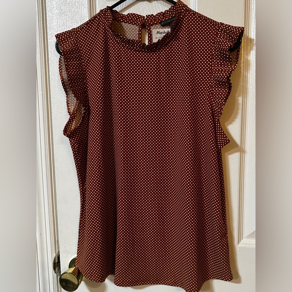 Adrianna Papell Brown Polka Dot Blouse